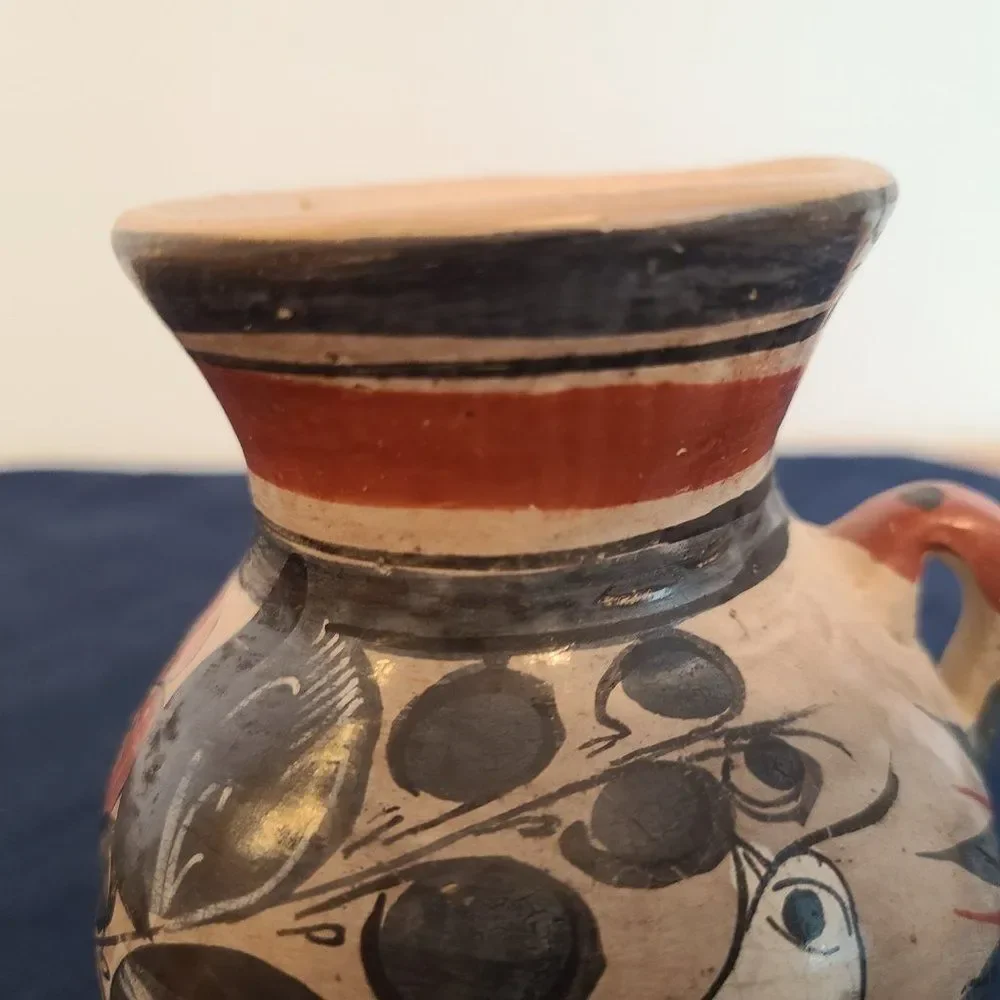 Vintage Folk Art Clay Pottery Mini Jug Pitcher - Unmarked - Made in Mexico?